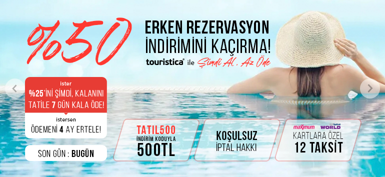 Touristica Erken Rezervasyon İndirimi